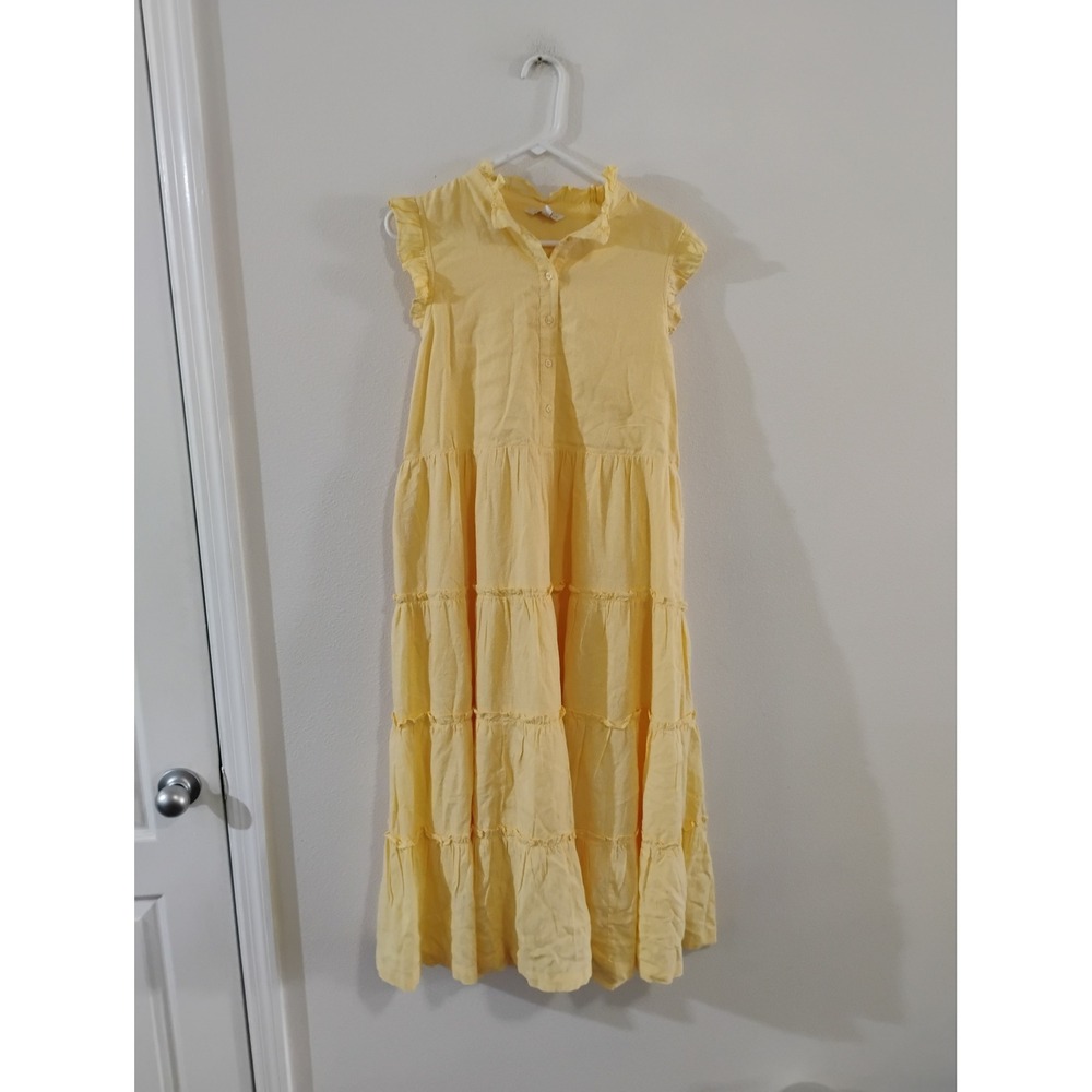 Crown & Ivy Yellow Tiered Maxi Dress Sleeveless Ruffle Collar Sun Dress Large
